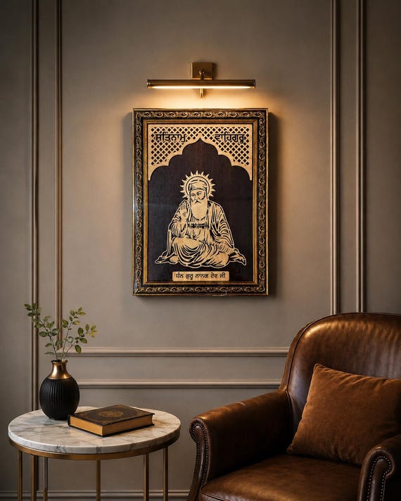 Guru Nanak Dev Ji Saroop Wall Art | Luxury Sikh Home Decor | Sikh Wall Hanging | Punjabi Heritage Artwork | Spiritual House Blessing Gift