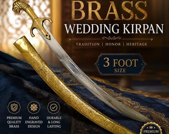 Grote trouw-Kirpan met messing omhulsel | Traditionele Sikh-bruiloft Sri Sahib | Luxe Punjabi-huwelijksgeschenk | Bruidegom-ceremonie Kirpan met Gatra