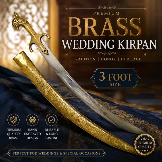 Big Wedding Kirpan with Brass Case | Traditional Sikh Wedding Sri Sahib | Luxury Punjabi Wedding Gift | Groom Ceremony Kirpan with Gatra