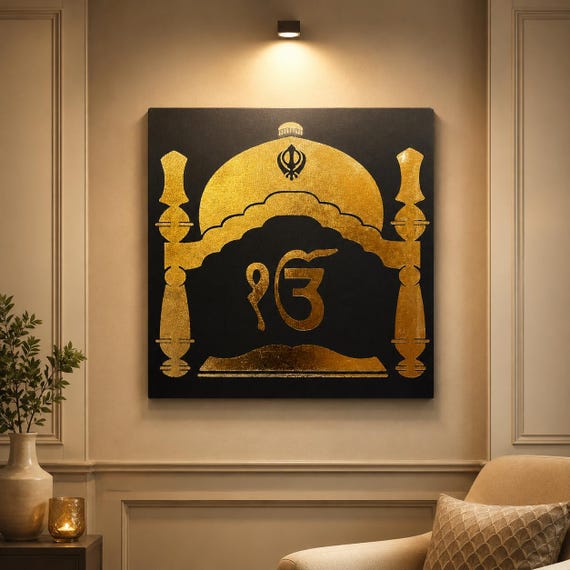 Handmade Palki Sahib Ek Onkar Wall Art | Luxury Sikh Wall Decor | Premium Punjabi Spiritual Canvas | Khalsa Home Decor