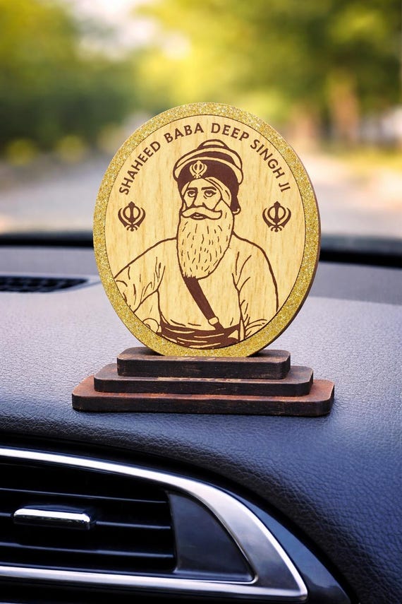 Baba Deep Singh Ji Car Dashboard Idol, Golden Sparkle Trim