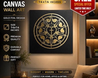 Muurdecoratie met gouden folie en veren, metallic canvasprint 14x14 cm, moderne Indiase woondecoratie, luxe ingelijste wanddecoratie voor de woonkamer, cadeau voor een housewarming