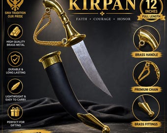12 Inch Sikh Kirpan Steel Blade with Sheath | Ceremonial Kukri Style Punjabi Sikh Kakar Kakkar | Traditional Sikh Artifacts, 5K Sacred Items