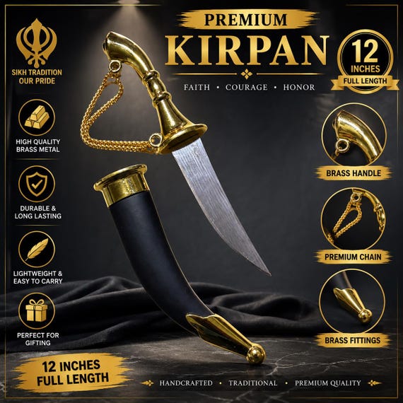 12 Inch Sikh Kirpan Steel Blade with Sheath | Ceremonial Kukri Style Punjabi Sikh Kakar Kakkar | Traditional Sikh Artifacts, 5K Sacred Items