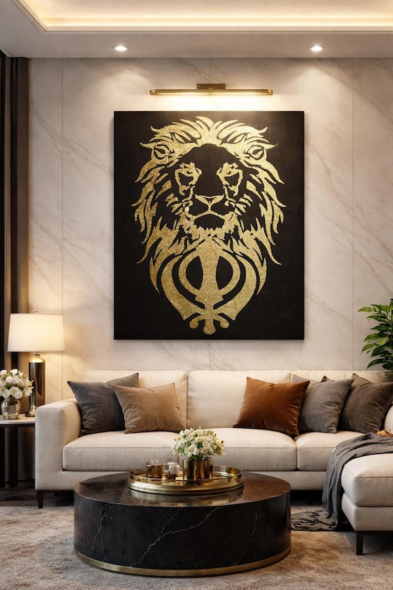 Handmade Khanda Foil Art, Customized Sikh Lion Home Decor, Sikh Art, Gift items