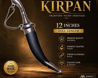 12 Inch Sikh Kirpan Steel Blade with Sheath | Ceremonial Kukri Style Punjabi Sikh Kakar Kakkar | Traditional Sikh Sacred Items & Artifacts