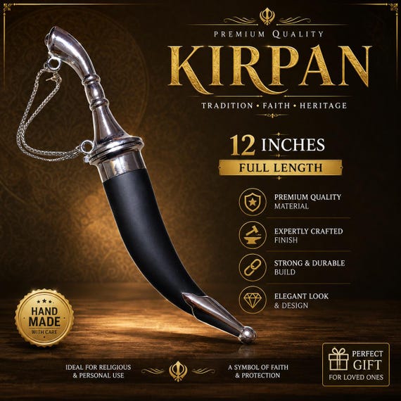 12 Inch Sikh Kirpan Steel Blade with Sheath | Ceremonial Kukri Style Punjabi Sikh Kakar Kakkar | Traditional Sikh Sacred Items & Artifacts