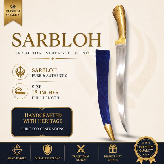 Handmade Sarbloh Khanjar with Brass Detailing | Premium Sikh Ceremonial Shastar | Khalsa Collectible Blade | Traditional Artisan Knife