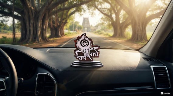 Wooden Radhe Radhe Car Dashboard Idol, Hindu God Idol for Car Decor, Religious Gift Item, Divine Spiritual Accessories, India Car Statue
