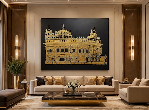 Handmade Golden Temple Foil Art Canvas | Luxury Sikh Wall Decor | Premium Harmandir Sahib Wall Art | Punjabi Spiritual Home Decor