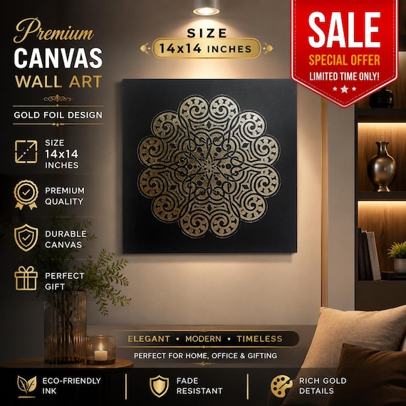 Gold Foil Feather Wall Art, Metallic Canvas Print 14x14, Modern Indian Home Decor, Luxury Framed Living Room Wall Hanging, Housewarming Gift