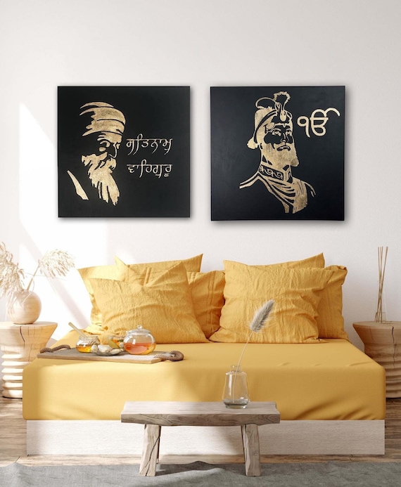 Hand Made Guru Nanak Dev Ji, Guru Gobind Singh Ji Foil Art, Set of 2, Wall Hanging, wall Decor, Home decor, Gift Items, Sikh items,