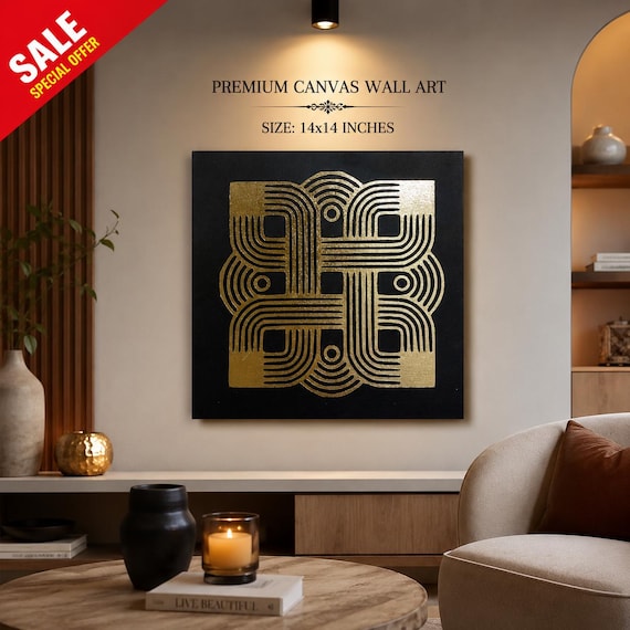 Gold Foil Feather Canvas Wall Art, Modern Indian Home Decor, 14x14 Metallic Framed Print, Luxury Living Room Wall Hanging, Housewarming Gift