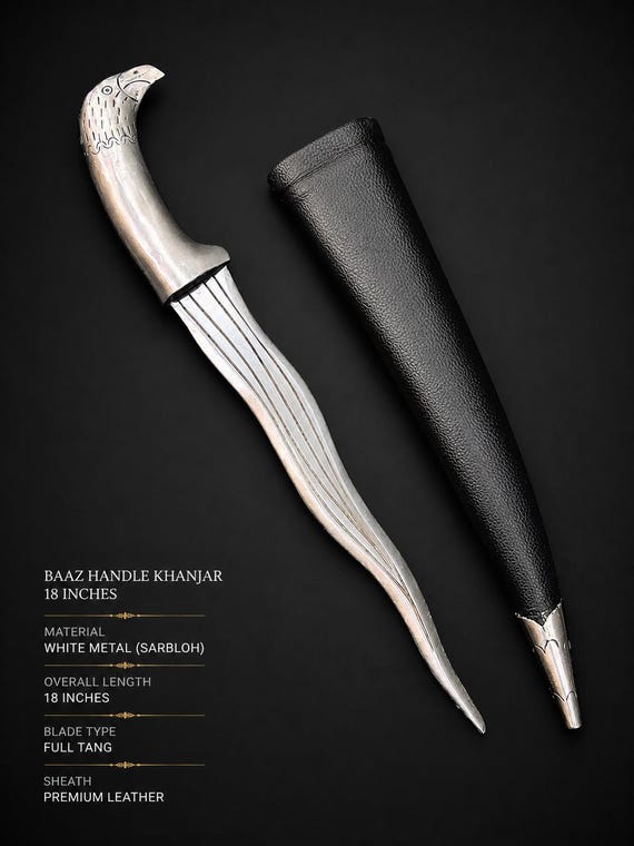 Handmade Sarbloh Khanjar with Baaz Head Handle | Premium Sikh Pesh Kabz | Falcon Head Collectible Shastar | Khalsa Ceremonial Blade