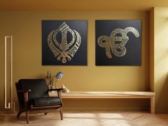 Khanda, Ek Onkar Mandala, Set of two, Sikh Wall Art, Sikh Home Decor, Sikh Wall Hanging, Sikh Wall Decor, Punjabi Gift items, Sikh Items,