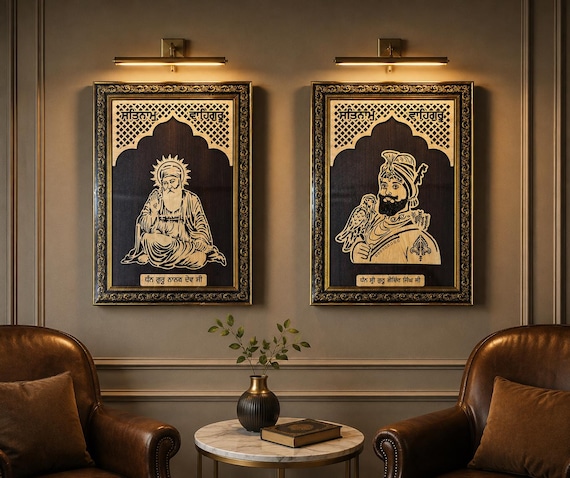 Guru Nanak Dev Ji & Guru Gobind Singh Ji Wall Art | Premium Sikh Canvas Decor | Punjabi Wall Hanging | Sikh Home Decor | Housewarming Gift