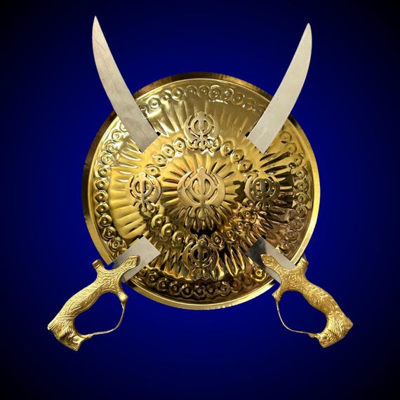 Sikh Kirpan and Dhal Wall hanging, Khanda Metal Wall hanging, Home Decor, Sikh gift Items,