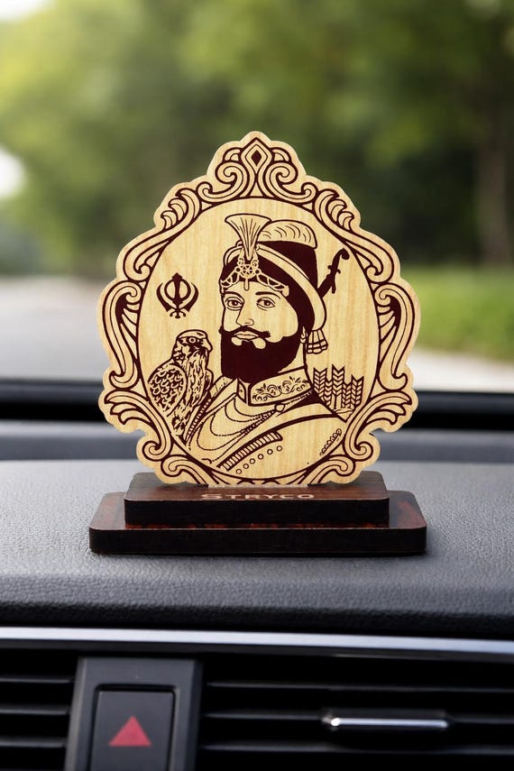 Guru Gobind Singh Ji Wood Idol, Sikh Car Dashboard Decor