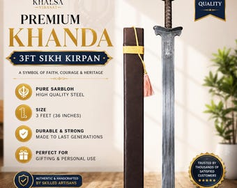 Big Khanda, kirpan, Khanda gemaakt van sarbhloh, sikh-kakar, taksali-kirpan van 3 voet, sikh kakkar, sikh shastar, sikh-items,