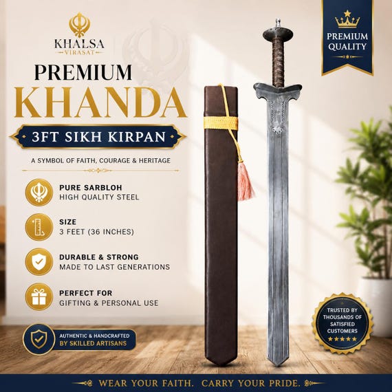 Big Khanda, Kirpan, Khanda made of Sarbhloh, Sikh kakar, 3 foot Taksali kirpan, Sikh Kakkar, Sikh Shastar, Sikh Items,