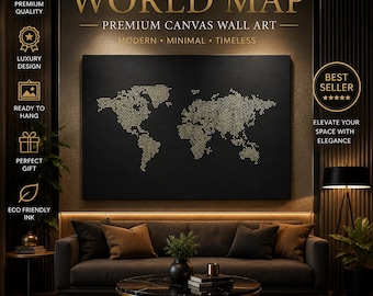 Gold Foil World Map Canvas Wall Art, Large Framed Map Decor, Luxury Living Room Wall Hanging, Travel Lover Gift, Textured Modern Artwork