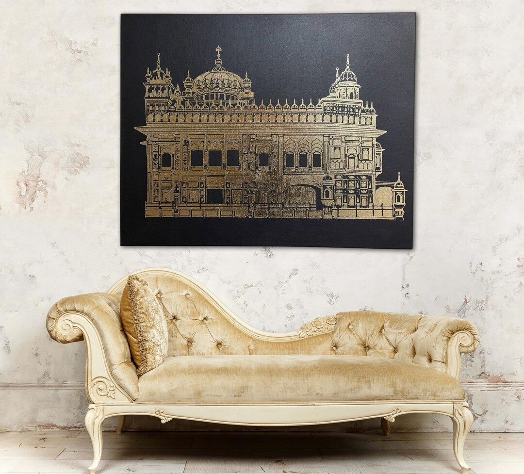 The Golden Temple, Hand Made, Big Size Canvas Painting, Foil Art, Siri