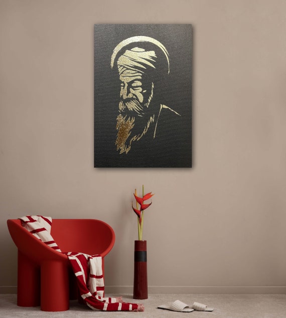 Guru Nanak Dev Ji Foil Art, Hand Made Sikh Home Decor, Sikh Art, Sikh Guru Painting, Sikh Gifts