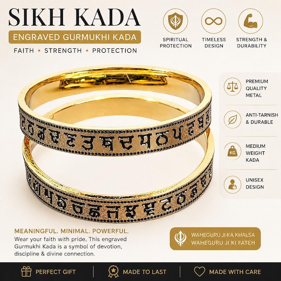 Premium Punjabi Uda Aida Kara | Engraved Sikh Kada Bracelet | Heritage Steel Kara | Khalsa Sikh Gift | Punjabi Bracelet for Men