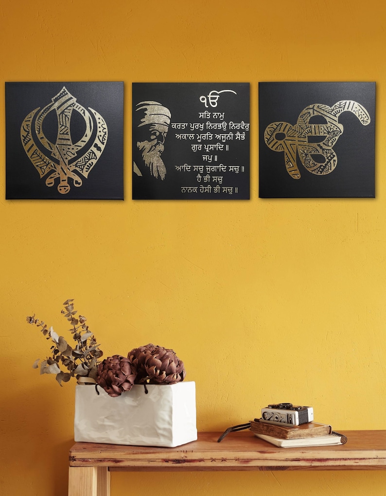 Guru Nanak Dev Ji, Mool Mantar, Khanda, Ek Onkar Mandala, Set of Three ...