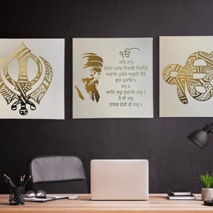 Handmade Sikh wall art canvas size comparison guide for living room and entryway display