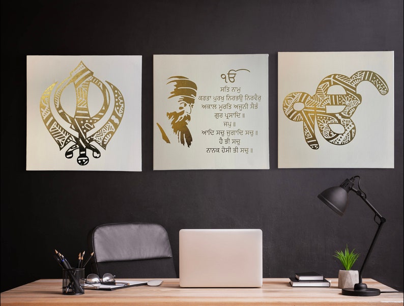 Handmade Sikh wall art canvas size comparison guide for living room and entryway display