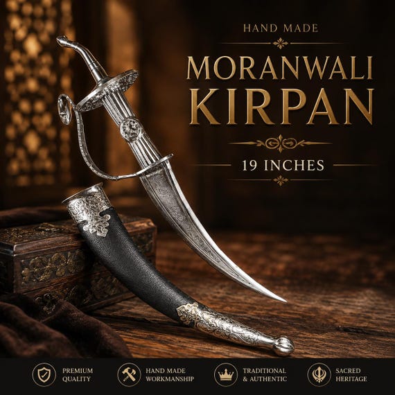 Sarbloh Moranwali Sikh Kirpan Sri Sahib, Handmade Kirpan, Traditional Iron Shastar, Religious Kakar for Amritdhari Singh