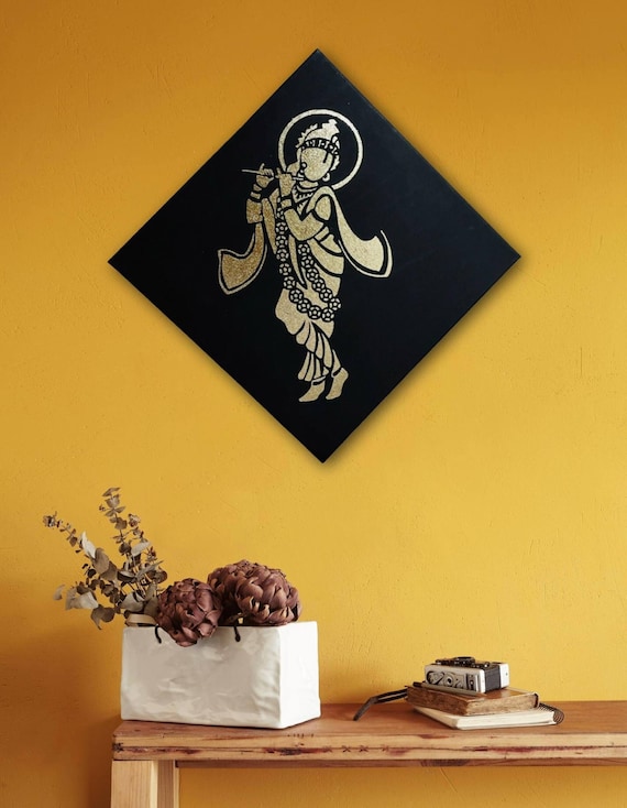 Lord Krishna, Hand Made Foil Art On Canvas, Siri Krishan ji Wall hanging, Hindu home decor, Wall decor, Hindu Gift items,