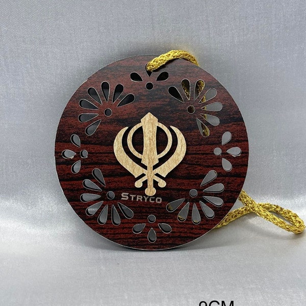 Gold Plated Punjabi Sikh XL Khanda Pendant - Stunning Car Rear Mirror Hanging Ornament By OnlineSikhStore