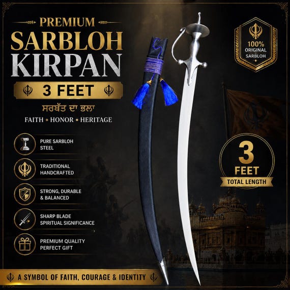 Big Sarbloh Sikh Kirpan | Handmade Sri Sahib with Gatra | Traditional Khalsa Shastar | Premium Sikh Gift | Heritage Collector Kirpan