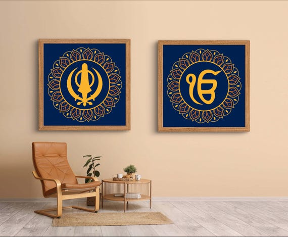 Khanda Ek Onkar Digital Print Wall Poster, Sikh Home Decor, Sikh Digital Prints,