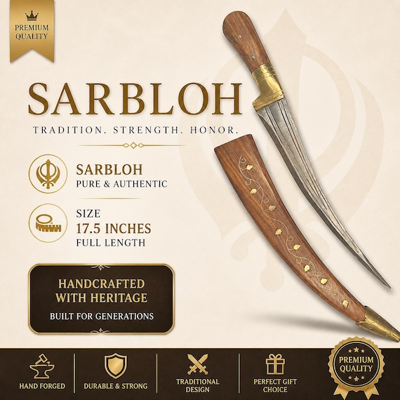 Handmade Sarbloh Khanjar with Wooden Handle | Premium Sikh Pesh Kabz Style Shastar | Handcrafted Khalsa Collectible Blade