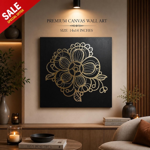 Gold Foil Feather Wall Art, Modern Indian Home Decor, Metallic Canvas Print 14x14, Luxury Framed Living Room Wall Hanging, Housewarming Gift