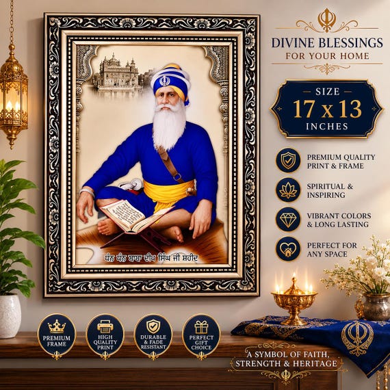Baba Deep Singh Ji Framed Wall Art | Premium Sikh Home Decor | Spiritual Wall Hanging | Sikh Gift | Prayer Room Decor