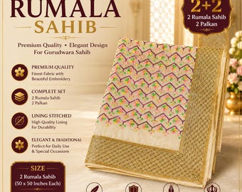 Sundar Rumala Sahib dubbele set | Guru Granth Sahib Rumala Doek | Sikh Pooja-doek | Geborduurde Rumala-set | Gurdwara & thuisgebruik cadeau