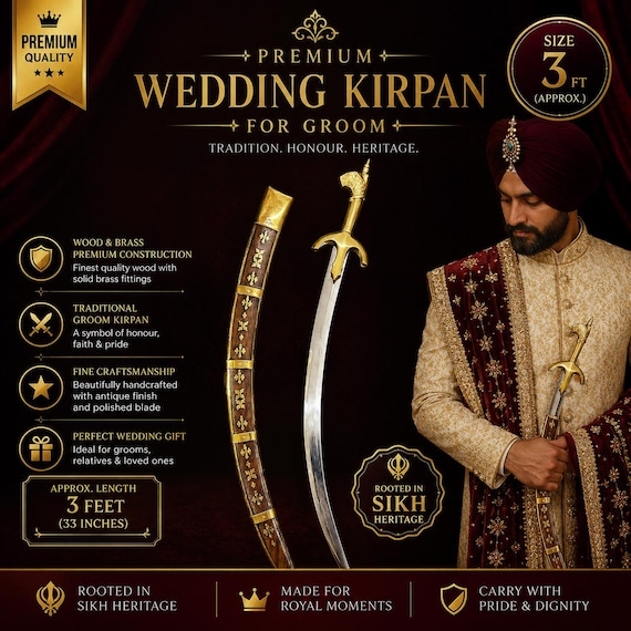 Handcrafted Sikh Kirpan Talwar | Premium Sarbloh Khalsa Shastar | Traditional Sikh Wedding Kirpan | Heritage Collector Piece | Punjabi Gift