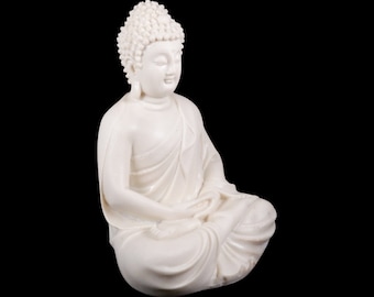 Mediterende Boeddha-beeldje voor op tafel en als woondecoratie - Wit hars Boeddha-beeldje - Spiritueel Zen-cadeau, beeldje voor een housewarming