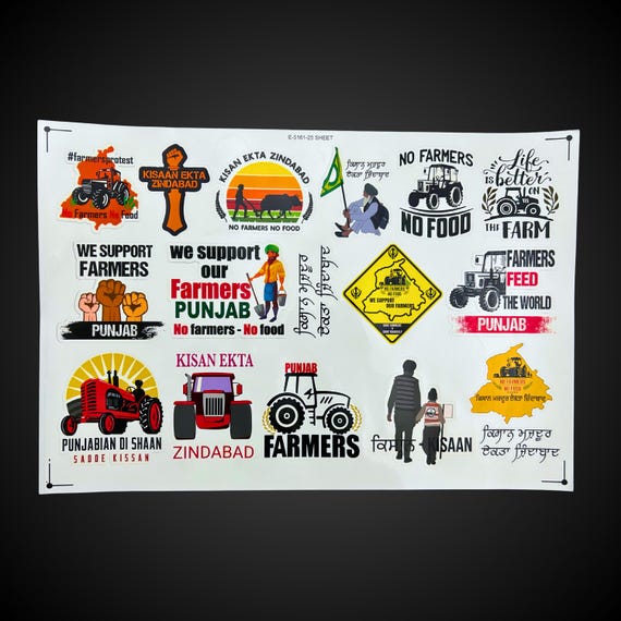 Punjabi Stickers, Kisan Majdoor stickers, No Farmer No Food, A4 size sheet, Punjabi Decals, Sikh items,