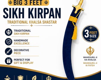 Gran Kirpan Sikh de 3 pies / Khalsa Shastar hecho a mano / Espada Nihang Singh / Espada Sikh tradicional / Regalo Sikh Punjabi /