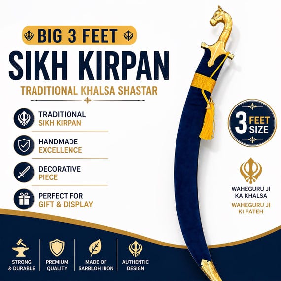 Big Sikh Kirpan 3 Feet | Handmade Khalsa Shastar | Nihang Singh Sword | Traditional Sikh Sword |  Punjabi Sikh Gift |
