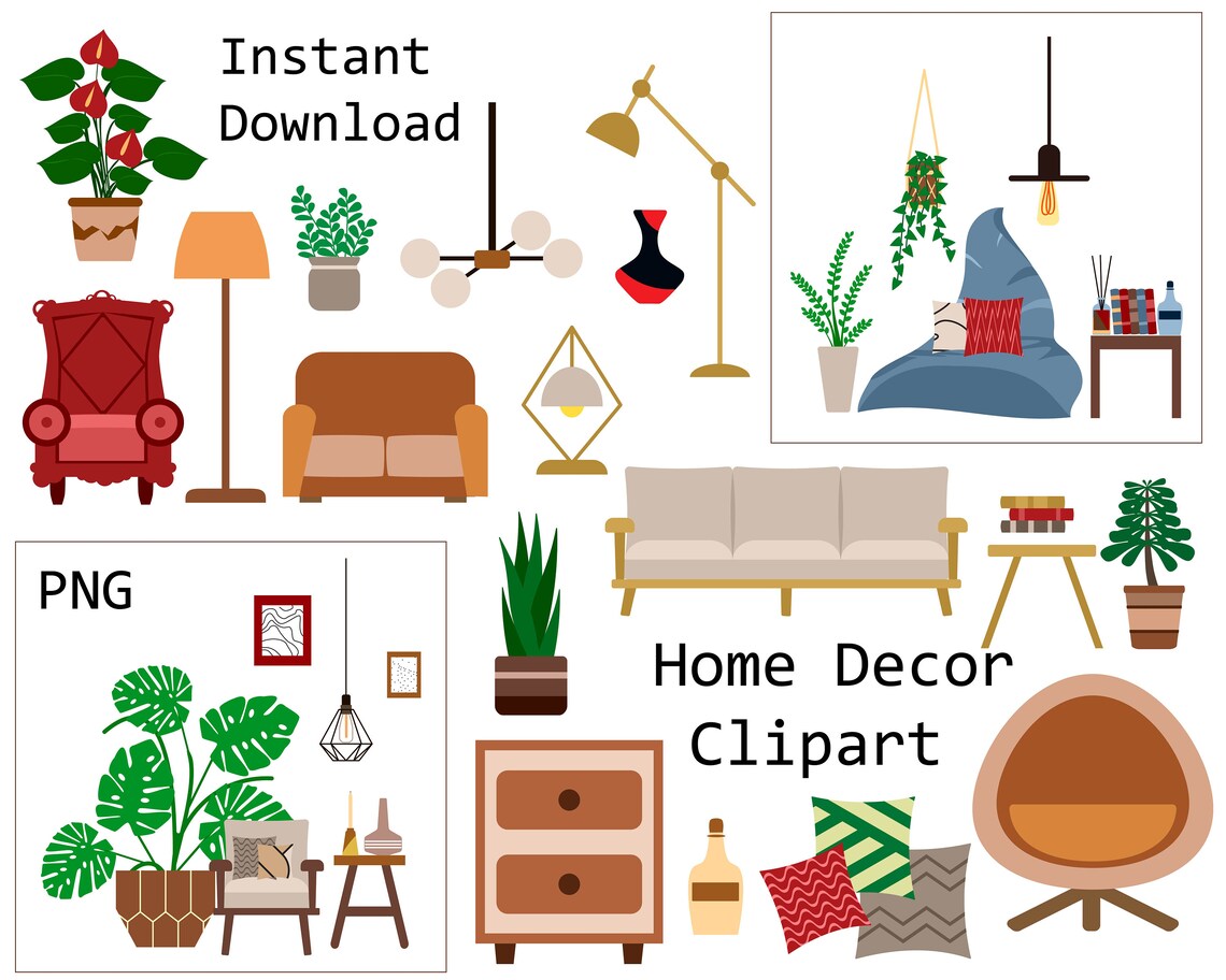 Home Furniture Clipart, Living Room Furniture, PNG Sofas and Chairs