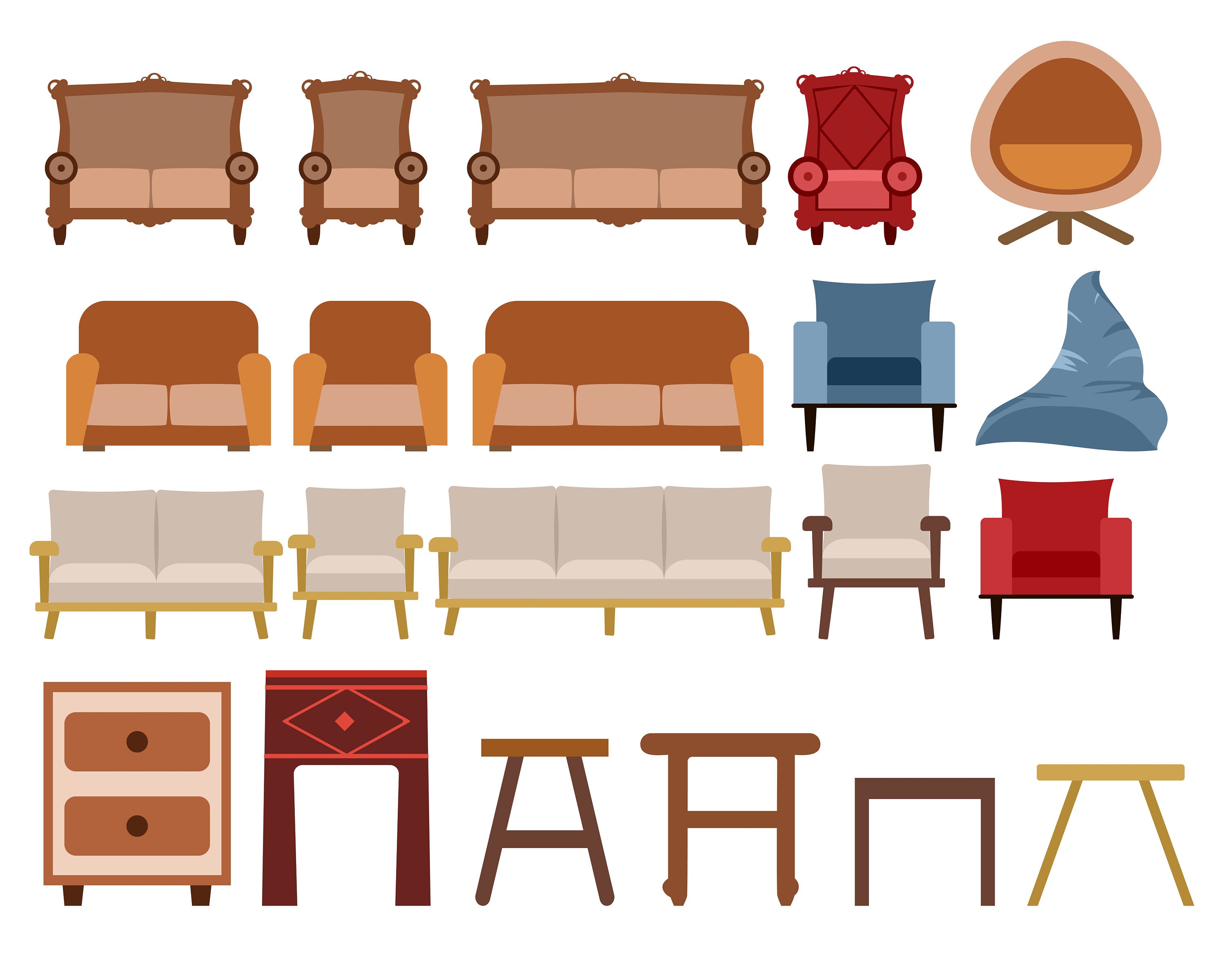 Home Furniture Clipart, Living Room Furniture, PNG Sofas and Chairs