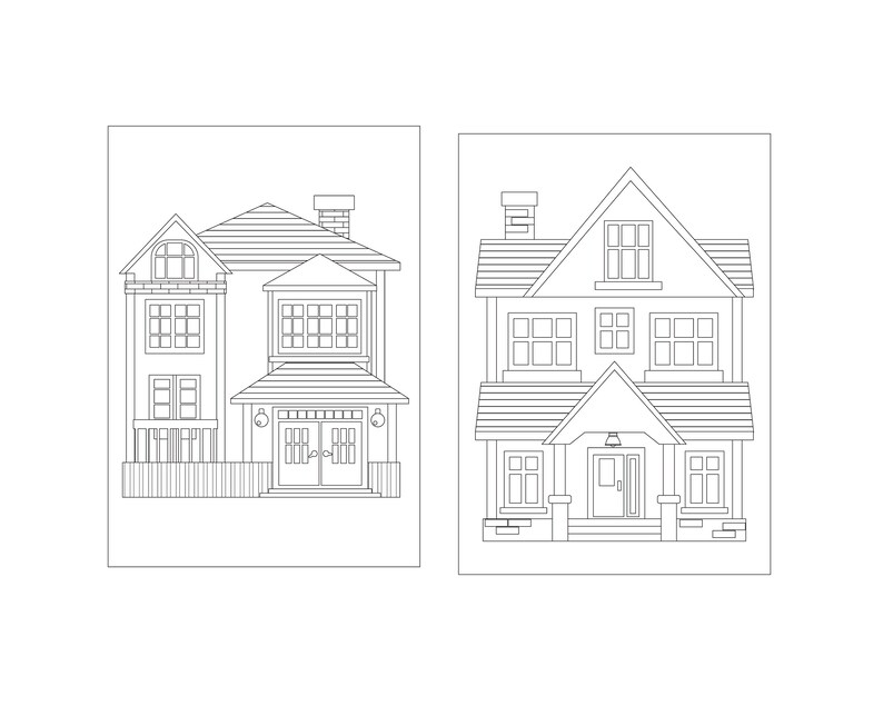 Houses Coloring Pages, PDF Home Exteriors, PNG Digital Printable ...