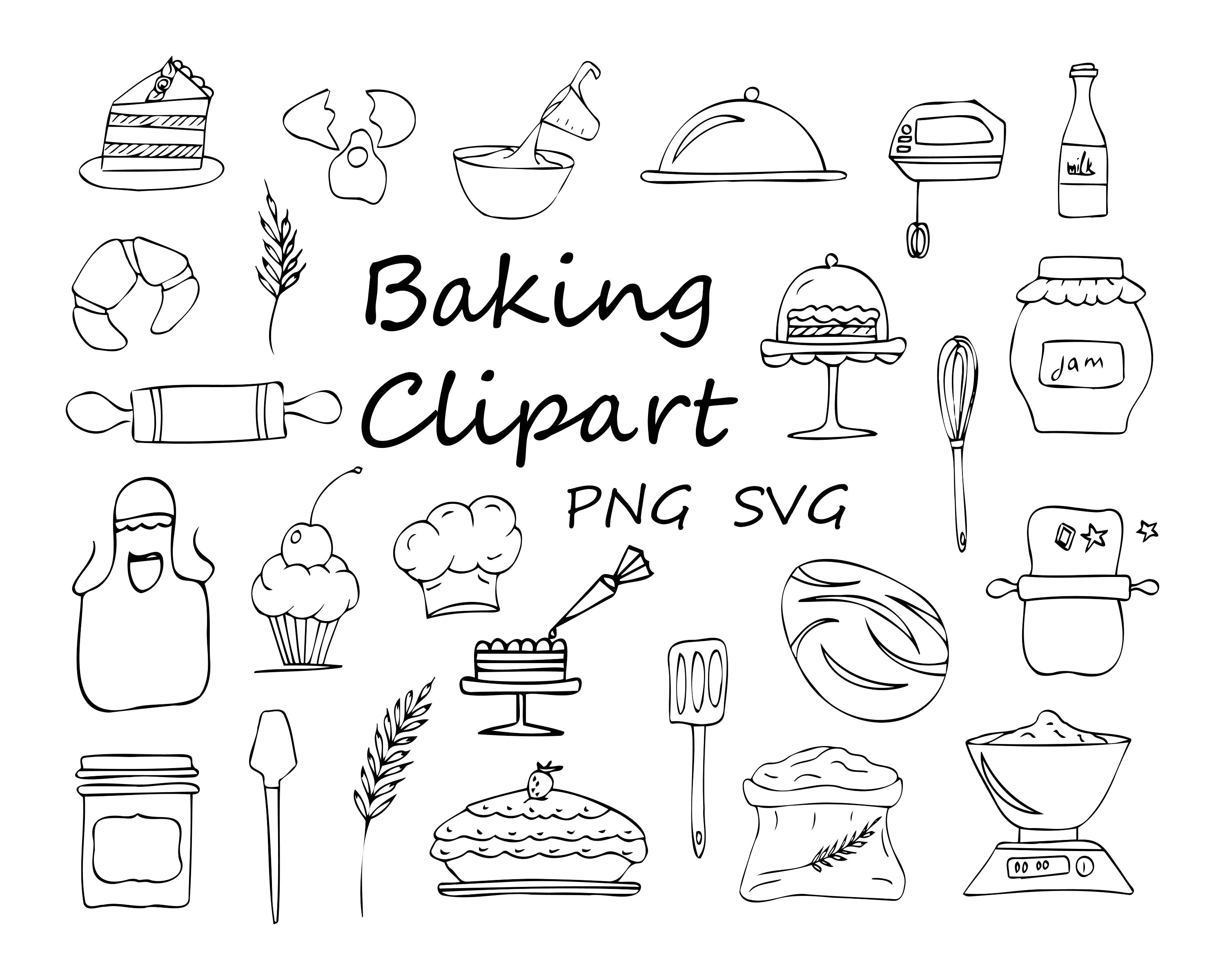 Baking Clipart, Line Art SVG Clipart, Kitchen Set PNG Clipart, Instant