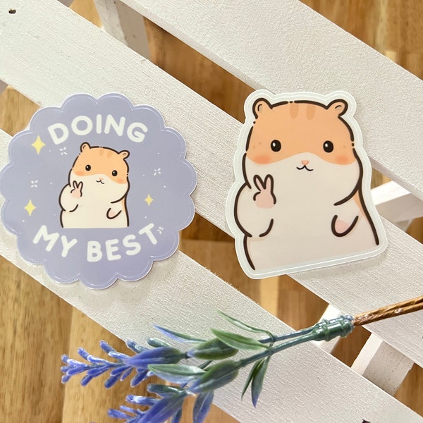 Doing My Best Hamster Pack | Peace Sign Hamster Sticker | Weatherproof Glossy Sticker | Laptop Sticker | Waterbottle Stickers